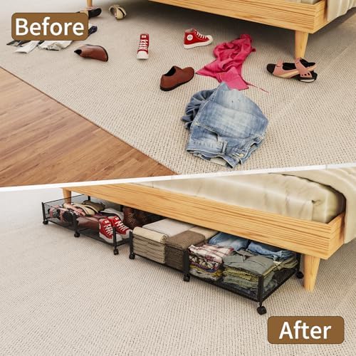 Under Bed Storage on Wheels, Upgraded 31.5 inch Large Rolling Under Bed Storage, Metal Foldable Underbed Drawers Organizer Tool-free Assembly Underbed Shoes Clothes Organize - Image 5