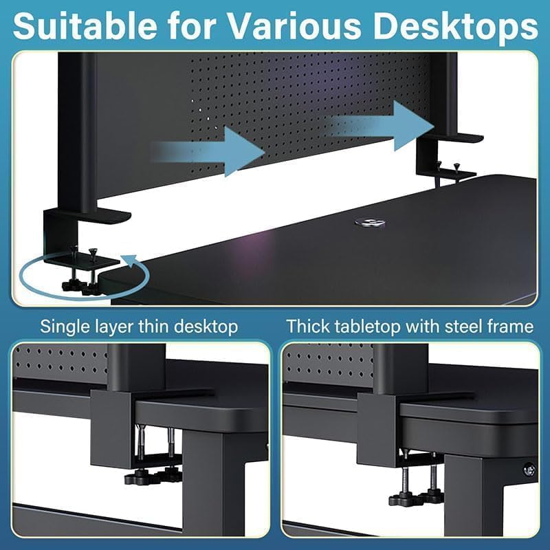 Clamp On Desk Pegboard Shelf - Metal Desktop Organizer Hutch with 2 Shelves - Image 4