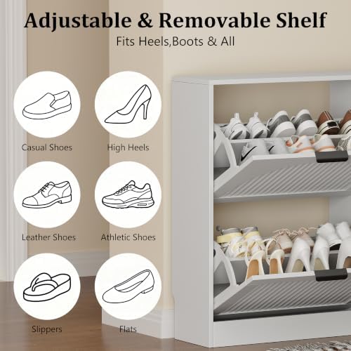 Fluted Shoe Storage Cabinet for Entryway, 4 Flip Drawers, White - Image 6