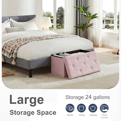 DUMOS 30 Inch Foldable Storage Ottoman Bench, Large Ottoman with Storage - Image 4