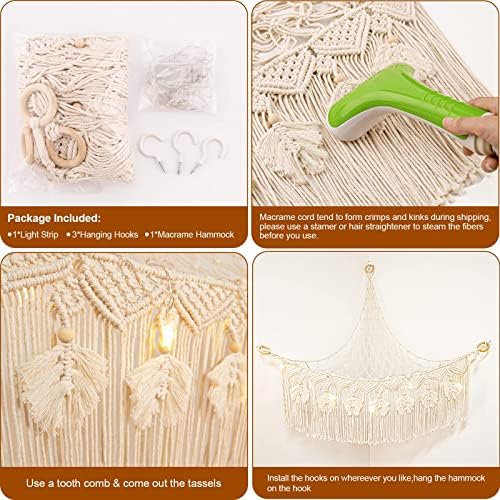 Macrame Stuffed Animal Storage with Star Light, Corner Hammock for Nursery - Image 6