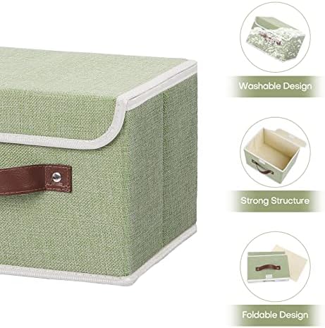 ANMINY Fabric Storage Box Bins with Lids, Green, 10"x8"x7" - Image 4