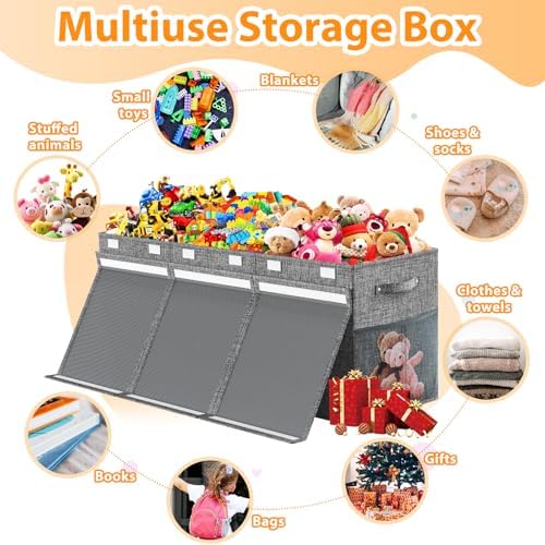 Rocamdo Large Toy Storage Box with Lid & Dividers, Kids Toy Chest, Gray - Image 4