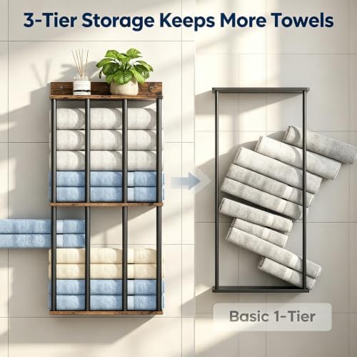 Wall Mounted Towel Rack, Wood & Metal Towel Holder for Bathroom Wall - Image 2