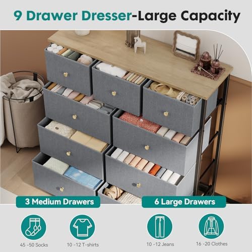 OLIXIS 9 Drawer Tall Dresser for Bedroom, Closet Organizers and Storage - Image 5