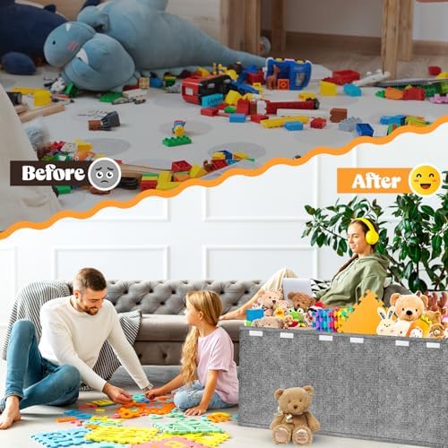 Large Toy Box Storage with Lid, Collapsible Sturdy Toy Chest Bin Gray - Image 5