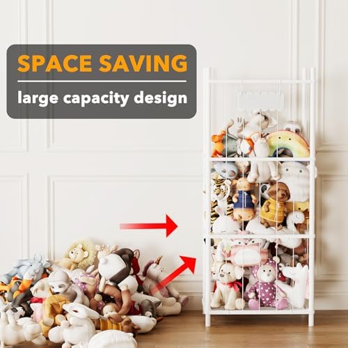 SpaceAid Stuffed Animal Storage Organizer, Wood Animals Zoo Toy Plushies Storage Holder, Large Capacity Plush Toy Cage for Playroom Organization, 22.8" Wide, White - Image 3