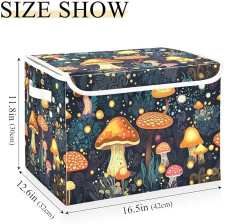 Mushrooms Storage Bins with Lids and Carrying Handle,Foldable Storage Boxes Organizer Containers Baskets Cube with Cover for Home Bedroom Closet Office - Image 3