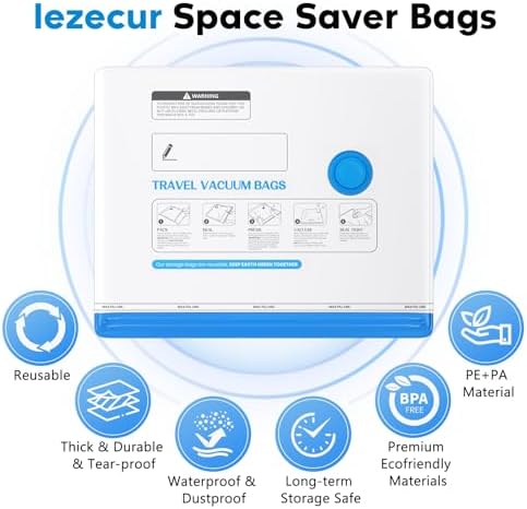 9 Pack Vacuum Storage Bags for Travel with Rechargeable Cordless Pump, Space Saver Bags for Clothes, Compression Packing Bags for Luggage and Suitcase, Blue - Image 6