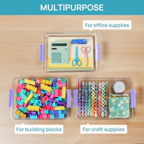 Vtopmart 4 Pack 6 Qt Plastic Storage Bins with Lids, Sensory Bins, Purple - Image 7