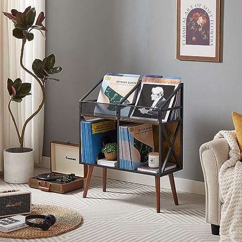 EYOCAL Vinyl Record Storage Holder Rack,250 LP Wooden Record Display Table for Albums Books Magazines Files for Living Room Bedroom Patent Pending - Image 3