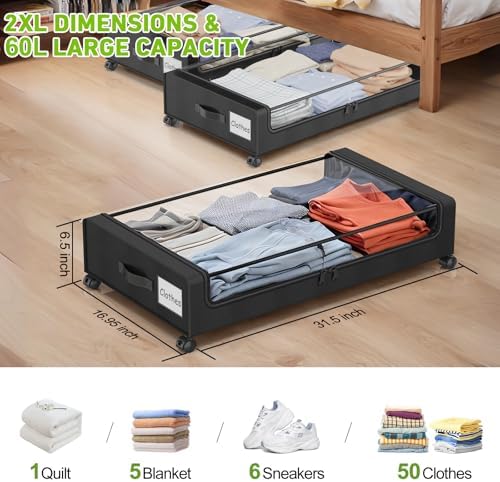 Beborxue Under Bed Storage with Wheels, 4-Pack (Black) - Image 4