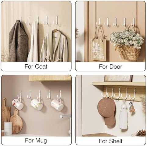 22LB Wall Hooks for Hanging Towel/Coat, White 5 Pack - Image 6