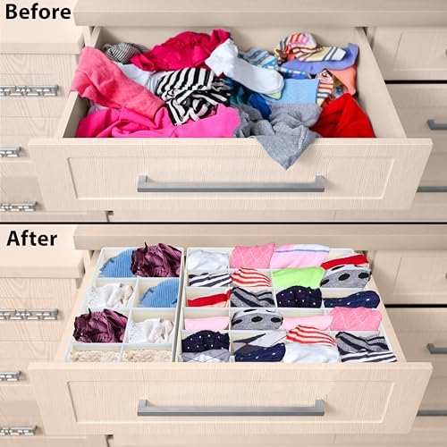 Simple Houseware 4-Pack Drawer Organizer Set for Underwear/Socks/Bra, Beige - Image 3