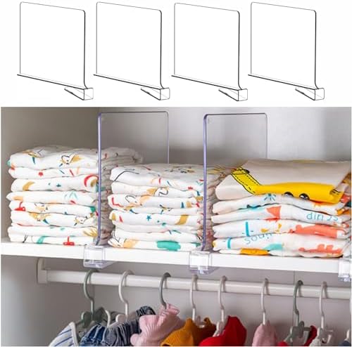 Yieach 4 Pack Clear Acrylic Shelf Divider for Closet Organization - 9.2″ Tall Closet Dividers for Wood Shelves,Cupboard,Vertical Shelf Separators in Closet for T-Shirt,Purse,Handbag,Sweater Organizer by Yieach