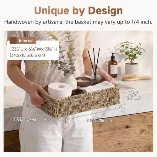 StorageWorks Wicker Seagrass Baskets, Toilet Basket Tank Topper - Image 2