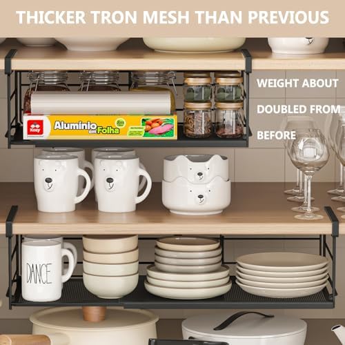 Expandable Under Cabinet Shelf, Extendable Under Shelf Storage with Removable Wire-Like Back for Pantry Cabinet, Laundry Room, Shoe Rack. (Black, 2 Pack, Interior: 5" H x 10" D) - Image 5