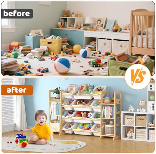 Large Toy Storage Organizer Kids Toy Organizer and Bookshelf Combo with 12 Bins and 6 Shelves Toy Organization Box Toy Shelf for Playroom, Bedroom, Nursery - Image 5