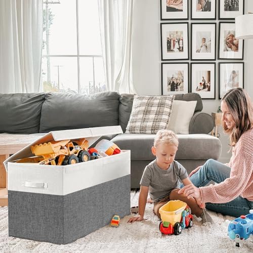 INDRESSME 85L Large Toy Storage Box with Lid & Dividers, Grey & White - Image 2