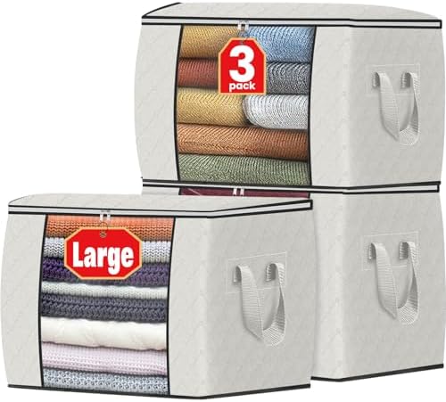 Fab totes 90L Clothes Storage, Foldable Thick Fabric Blanket Storage Bags by Fabtotes