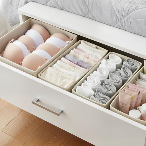 Drawer Organizer Set 6 Pack - Foldable Fabric Storage Bins with Zipper Bottom for Underwear Socks Bras Baby Clothes - Closet Dresser Organizers Dividers for Bedroom Nursery, Beige - Image 5
