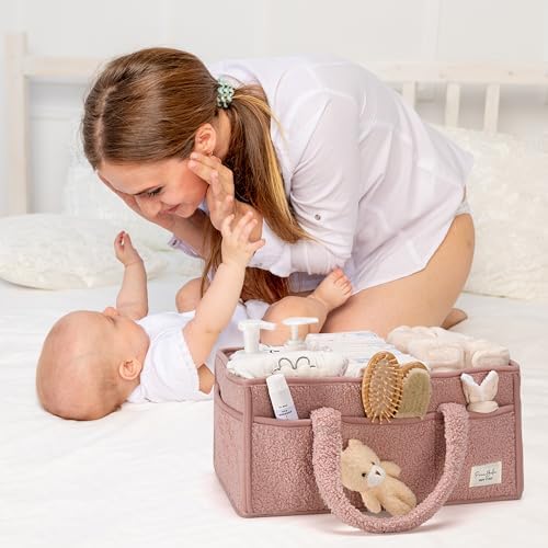 PeraBella Baby Diaper Caddy Organizer with Handle, Boy & Girl Shower Gift Basket, Portable Diaper Storage Basket Bin for Wipes, Newborn Baby Essentials Registry Search Must Haves, Car Caddy Organizer - Image 5