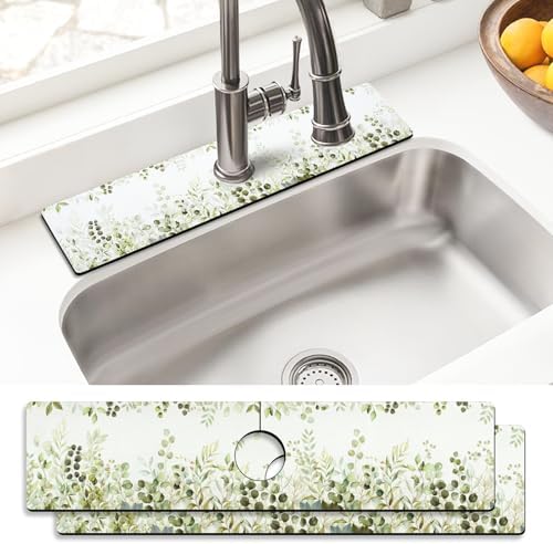 Sink Faucet Absorbing Mat, 2 Pack Drying Mat Around Faucet Sink Splash Guard Behind Faucet Sinkmat For Kitchen Bathroom Island Rv 24 * 5.5 Inch (60 * 14 cm) by BathtubMat