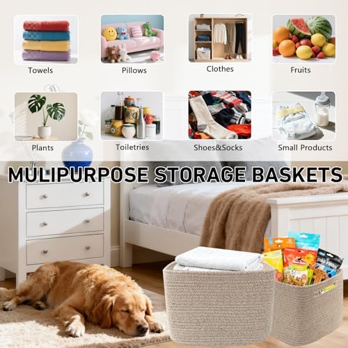 3 Pack Woven Baskets,Storage Baskets for Shelves with Handles - Image 5