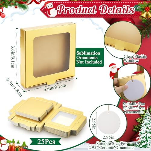 25 Pcs Christmas Sublimation Blanks Ornament Gift Box, Gold - Image 2