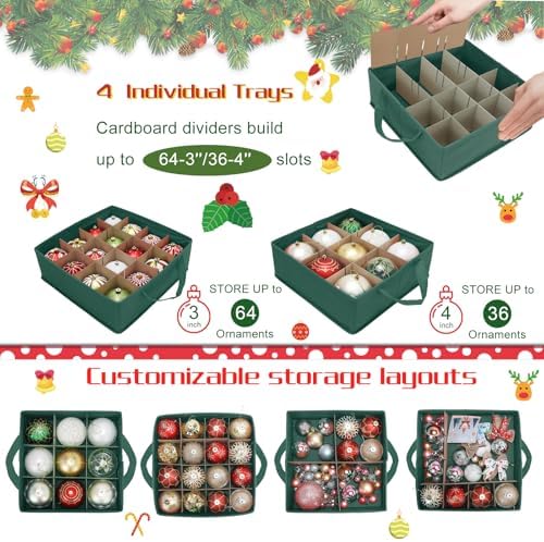 2-in-1 Christmas Ornament Storage Box Keeps 64-3"/36-4" Holiday Ornaments - Image 4