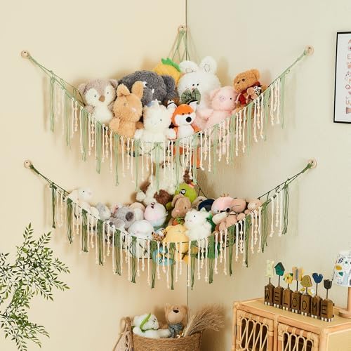 Pretty Jolly Stuffed Animal Storage Hammock with Wooden Beads and Tassels - Image 5