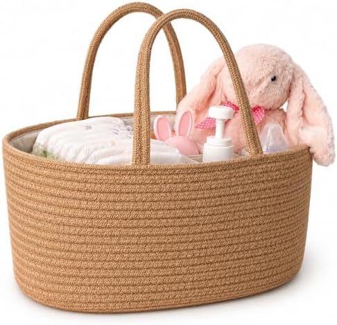 ABenkle Baby Diaper Caddy Organizer, Jute Rope Nursery Storage Basket by ABenkle
