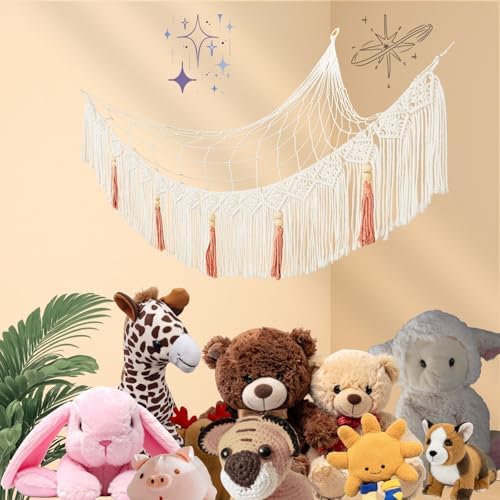 Stuffed Animal Hammock Corner, Plushie Net for Stuffed Animals, Macrame - Image 3