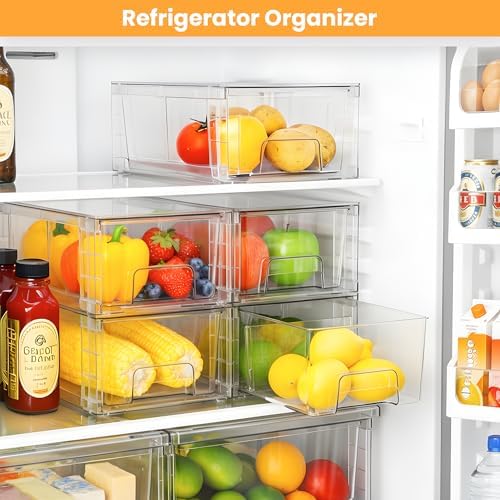 4 Pack Stackable Storage Drawers with Handles, Easy Assembly Clear Acrylic Fridge Organizer, Refrigerator Organizers and Storage for Kitchen, Under Sink, Pantry, Bathroom - Image 5