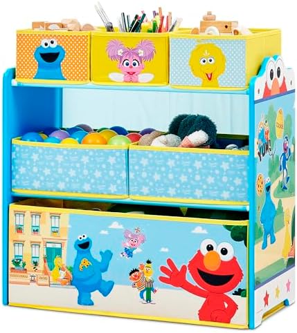Delta Children - Sesame Street Design & Store 6 Bin Toy Storage Organizer - Greenguard Gold Certified, Blue - Image 3