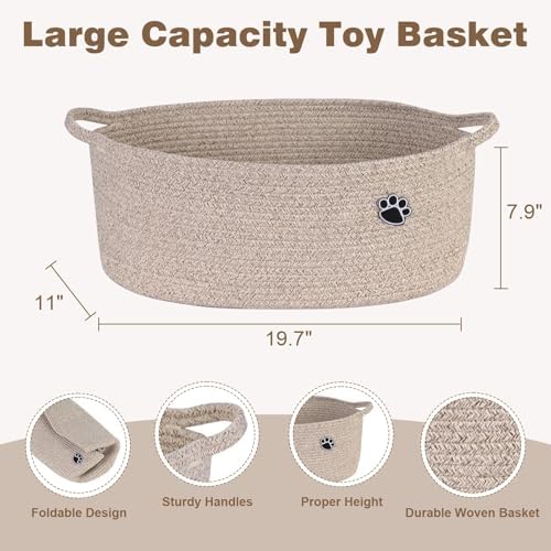 Optish Dog Toy Basket, 30L Toy Box and Bin for Dog Cat Storage, 19.7" X 11" X 7.9" Large Woven Rope Basket for Blankets, Living Room, Bedroom, Brown - Image 3
