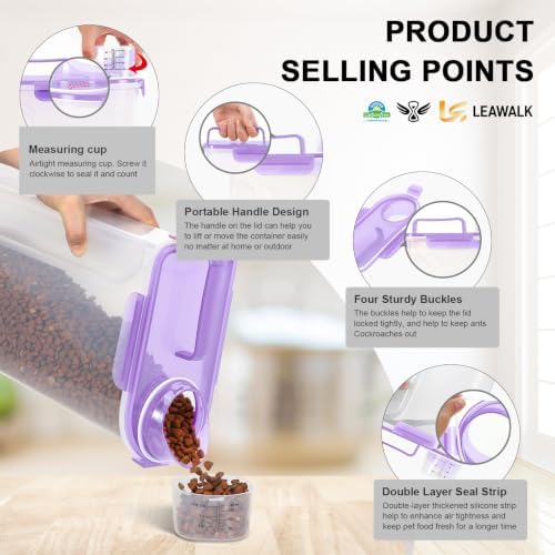 LEAWALK 5-7Lbs Airtight Dog Cat Pet Food Storage Container-Clear Purple - Image 6