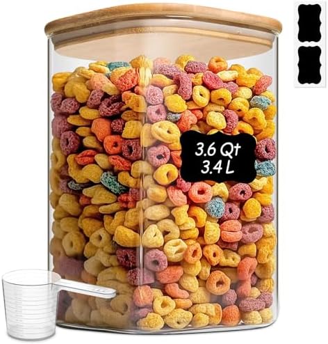 ComSaf Glass Storage Jars with Bamboo Lids 3.6 Qt Large Pantry Square by ComSaf