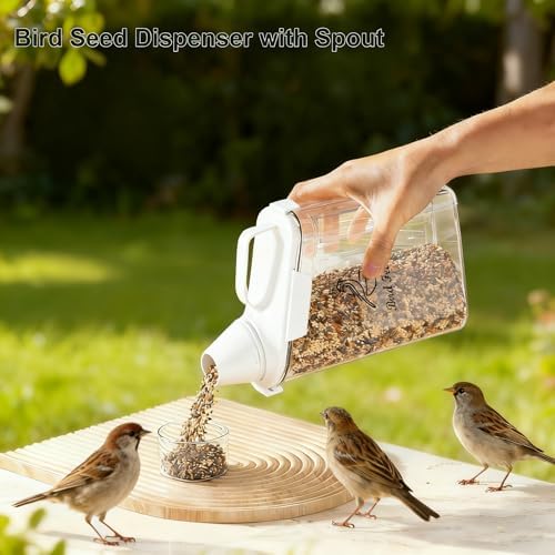 Bird Seed Storage Container Portable-3 Qt/2.8 L Clear Pet Food Container-with Measuring Cup/Lid,Airtight Wild Bird Seed Dispenser for Storing Sunflower Seed|Squirrel proof|BPA Free-White - Image 3