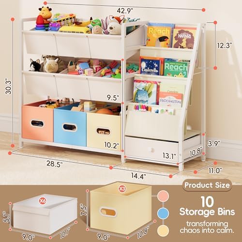 Toy Storage Organizer - Kids Bookshelf with 3 Shelf and 10 Storage Bins - Image 2