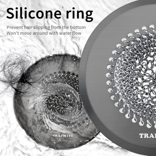 TRAPMATE Shower Hair Drain Catcher, Easy Clean Bathtub Drain Hair Catcher, Fast Drainage Tub Drain Protector, Stainless Steel Shower Drain Cover for US Standard Regular & Pop-up Drain Screen (Black) - Image 4