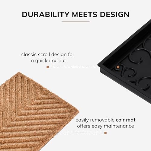Anji Mountain Heavy Duty Waterproof Rubber Shoe Storage Mat Organizer/Boot Storage Multi Use for Entryway with Coir, Tan Cross Embossed Insert, Fits 2 Pair (24.5" Wide) - Image 4
