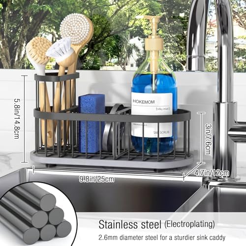 Sink Caddy Sponge Holder for Kitchen with Stone Drying Mat & Brush Holder - Image 5