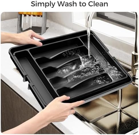 ukeetap Extra Large Expandable Silverware Organizer, Flatware Tray, Black - Image 5