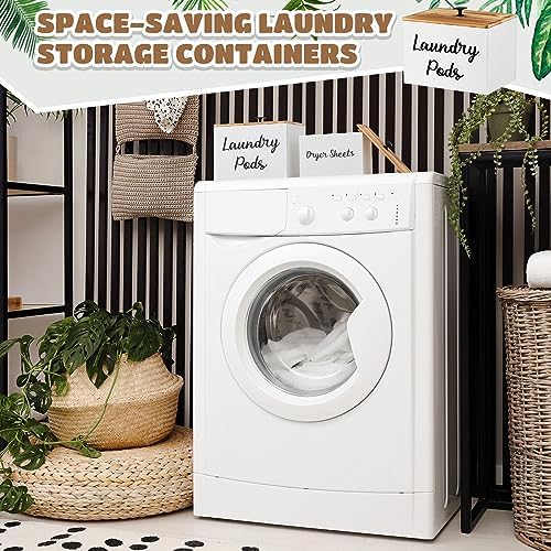 Dandat 2 Pcs Wood Rustic Laundry Dryer Sheet Holder Pod Container with Lid 8.7 x 6.3 x 6.4 Inch Laundry Pod Holder 7.3 x 3.7 x 5 Inch Dryer Sheet Dispenser Wooden Box Container(White) - Image 5