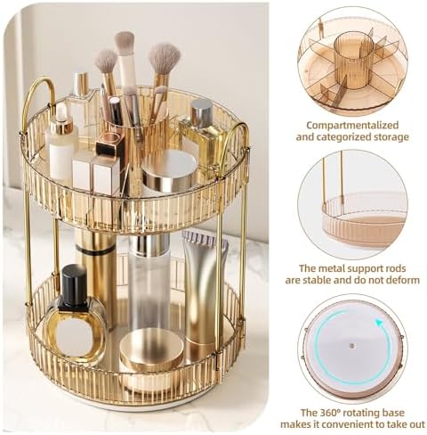 360 Rotating Makeup Organizer - Large-Capacity Skincare & Makeup Storage with 2-Tier Perfume Organizers, Cosmetic Dresser & Makeup Brush Holder - Fits Bedroom, Bathroom, Vanity Shelf & Countertop - Image 4