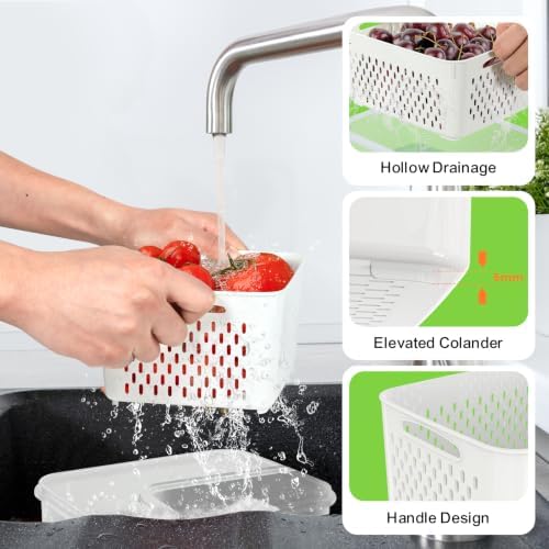 4 Pack Fridge Fruit Storage Containers with Colander, Vent and Handle - Image 4