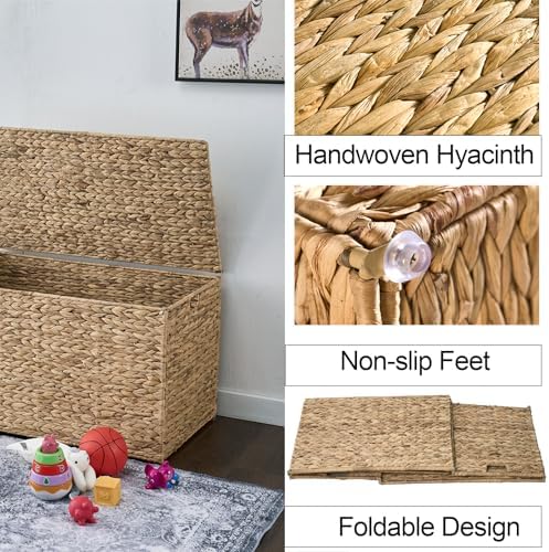 Water Hyacinth Storage Basket with Lid, 52.8 Gallon(200L),Natural - Image 4