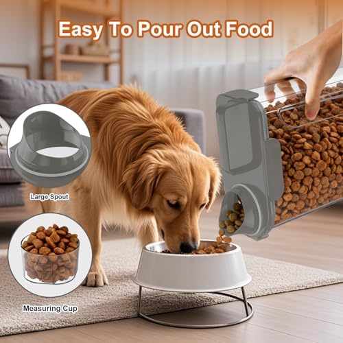 Uppetly Dog Cat Food Storage Container, 5-7Lbs Pet Food Containers, Airtight Cat Food Container with Portable Handle & Measuring Cup, Small Animal Dry Food Dispenser for Dogs, Cats and Birds Grey - Image 4