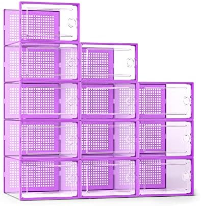Kuject X-Large Shoe Storage Boxes 12 Pack, Clear Stackable Shoe Organizer by Kuject